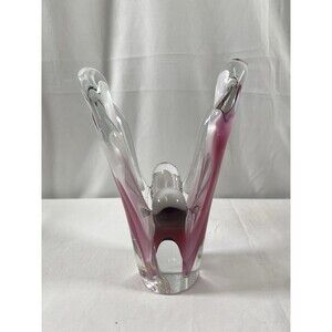 Flygsfors Coquille Swedish Paul Kedelv Art Glass Vase Sculpture Pink Singed READ